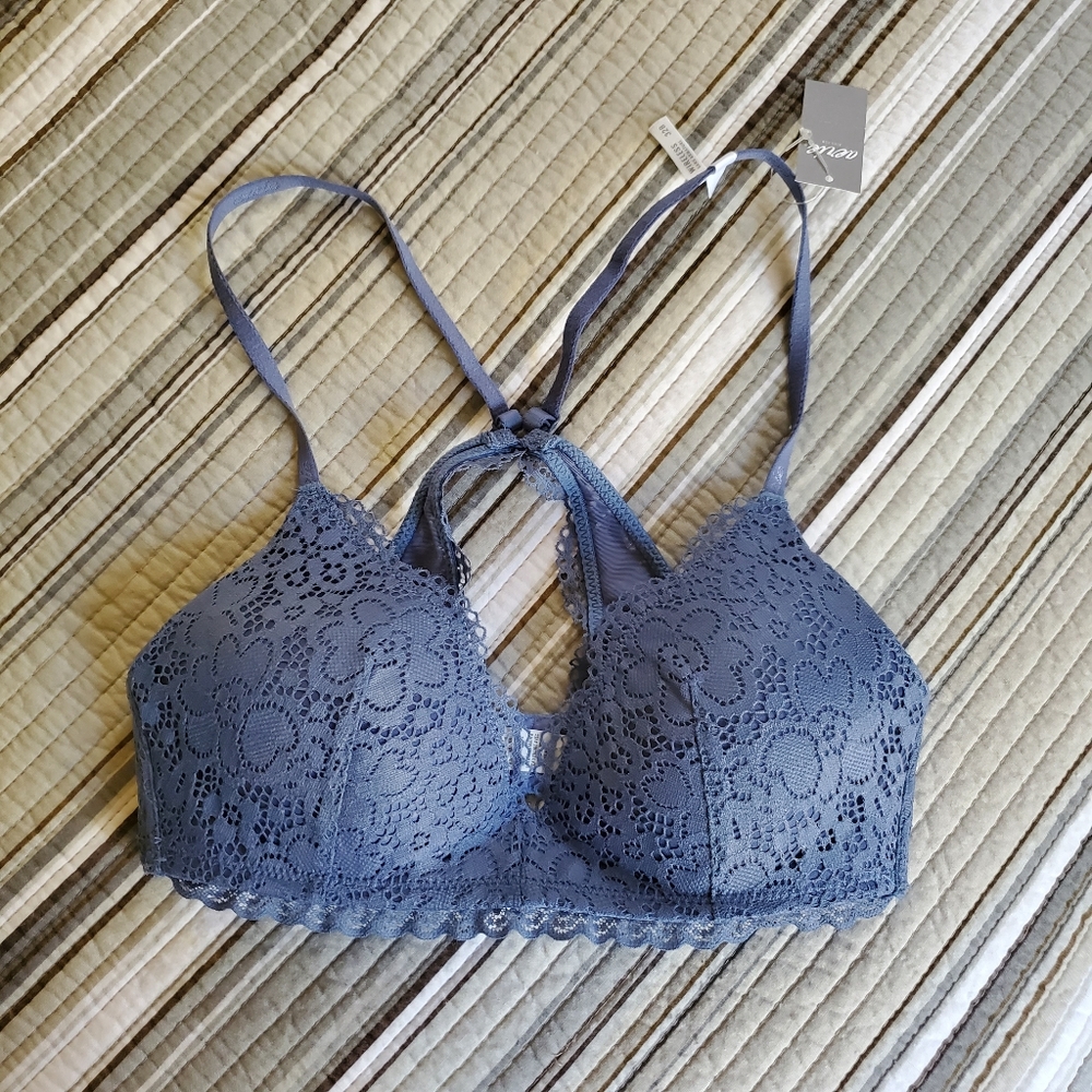 Aerie Periwinkle Lace Racerback Wireless Padded Bra